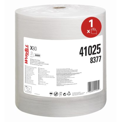 Wypall X80 Large Roll Cloths, 1 Ply, White, 1 roll x 475 cloths (8377)